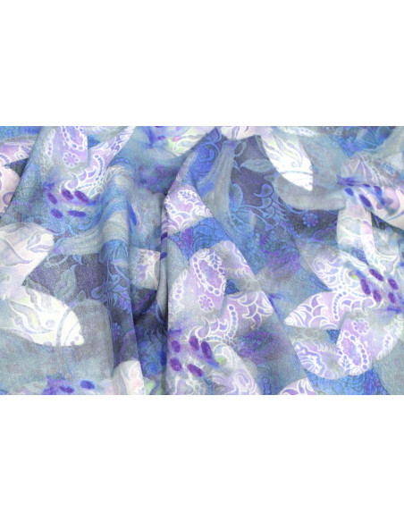 Tissu Gabardine Viscose Imprimé Fleur Étoile Bleu de Qualité, Tissu au mètre, Tissu pas cher - Alltissus.com