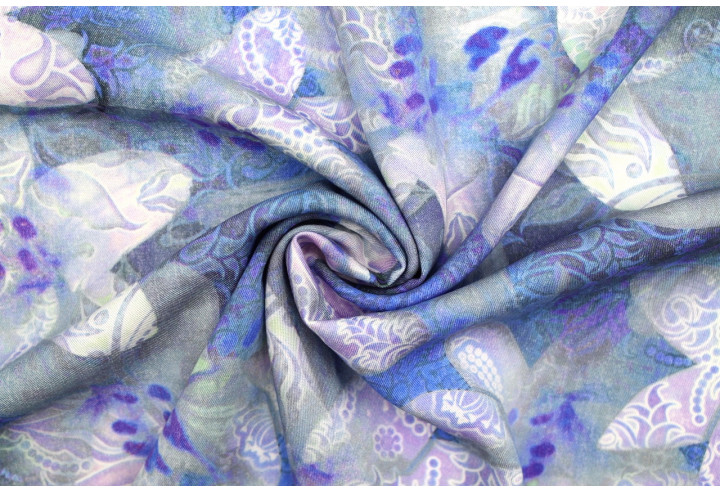 Tissu Gabardine Viscose Imprimé Fleur Étoile Bleu de Qualité, Tissu au mètre, Tissu pas cher - Alltissus.com