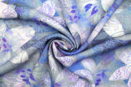 Tissu Gabardine Viscose Imprimé Fleur Étoile Bleu de Qualité, Tissu au mètre, Tissu pas cher - Alltissus.com