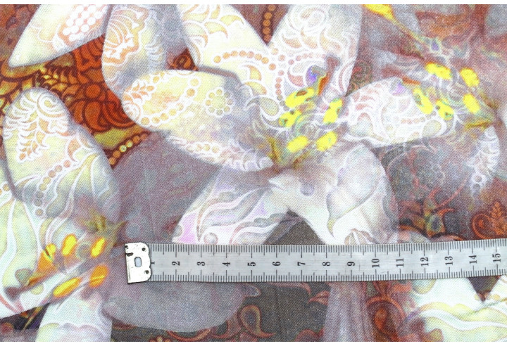 Tissu Gabardine Viscose Imprimé Fleur Étoile Orange de Qualité, Tissu au mètre, Tissu pas cher - Alltissus.com