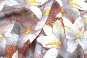 Tissu Gabardine Viscose Imprimé Fleur Étoile Orange de Qualité, Tissu au mètre, Tissu pas cher - Alltissus.com 2