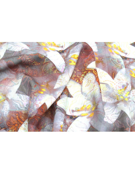 Tissu Gabardine Viscose Imprimé Fleur Étoile Orange de Qualité, Tissu au mètre, Tissu pas cher - Alltissus.com