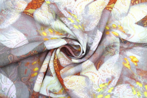 Tissu Gabardine Viscose Imprimé Fleur Étoile Orange de Qualité, Tissu au mètre, Tissu pas cher - Alltissus.com