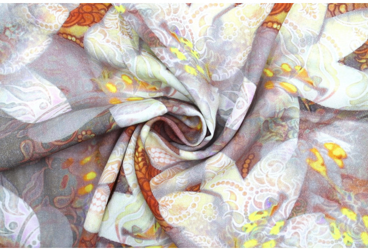 Tissu Gabardine Viscose Imprimé Fleur Étoile Orange de Qualité, Tissu au mètre, Tissu pas cher - Alltissus.com