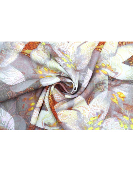 Tissu Gabardine Viscose Imprimé Fleur Étoile Orange de Qualité, Tissu au mètre, Tissu pas cher - Alltissus.com