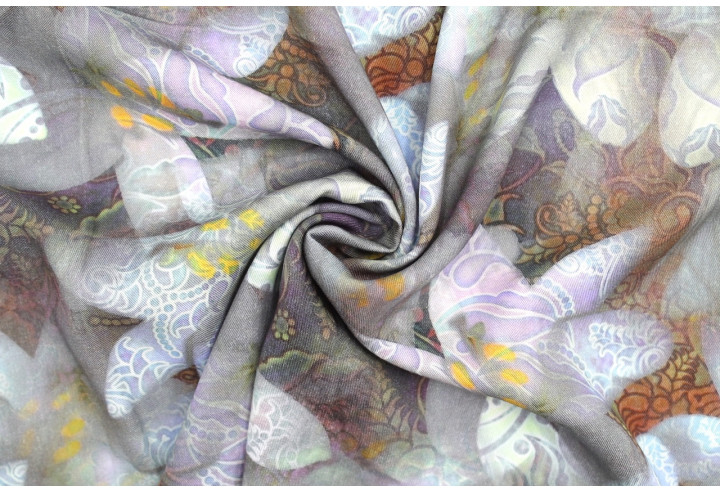 Tissu Gabardine Viscose Imprimé Fleur Étoile Gris de Qualité, Tissu au mètre, Tissu pas cher - Alltissus.com