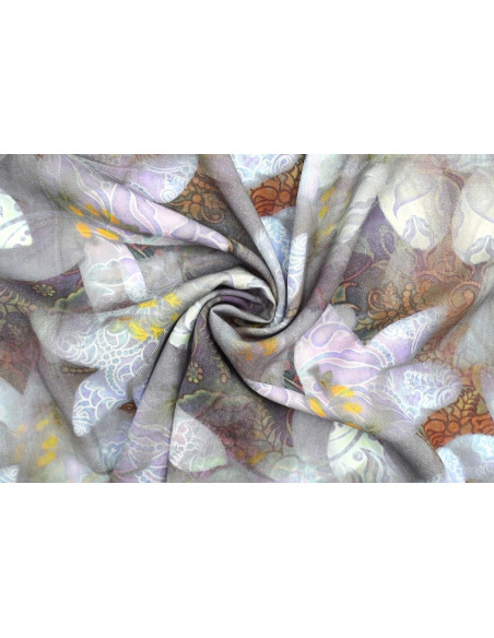 Tissu Gabardine Viscose Imprimé Fleur Étoile Gris de Qualité, Tissu au mètre, Tissu pas cher - Alltissus.com