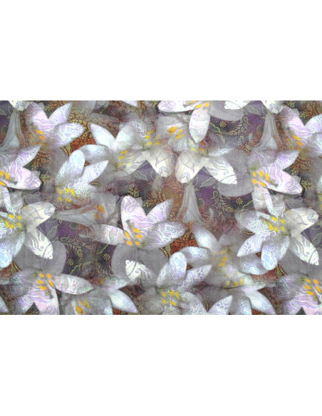 Tissu Gabardine Viscose Imprimé Fleur Étoile Gris de Qualité, Tissu au mètre, Tissu pas cher - Alltissus.com