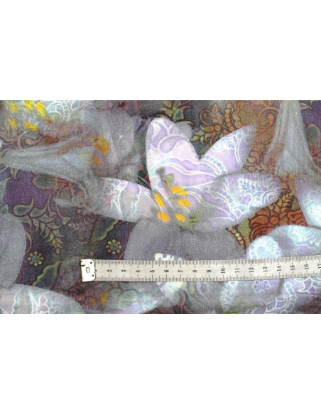 Tissu Gabardine Viscose Imprimé Fleur Étoile Gris de Qualité, Tissu au mètre, Tissu pas cher - Alltissus.com
