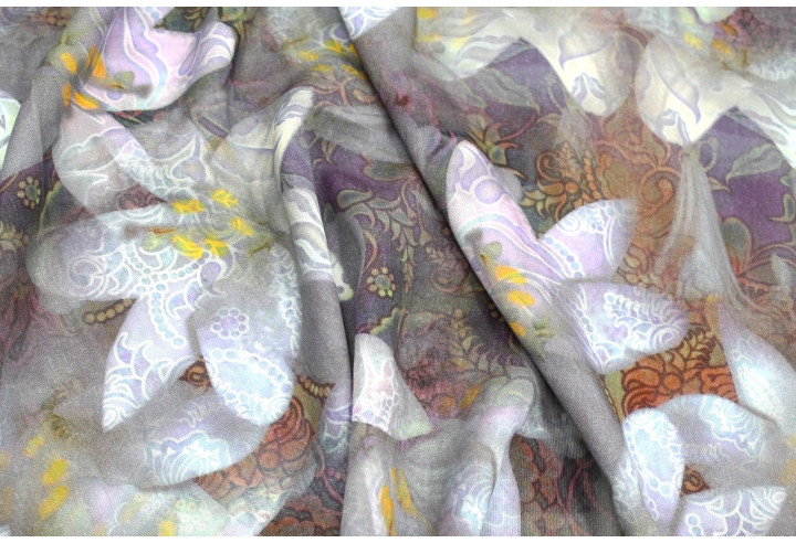 Tissu Gabardine Viscose Imprimé Fleur Étoile Gris de Qualité, Tissu au mètre, Tissu pas cher - Alltissus.com