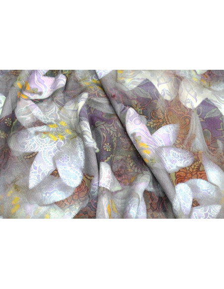 Tissu Gabardine Viscose Imprimé Fleur Étoile Gris de Qualité, Tissu au mètre, Tissu pas cher - Alltissus.com
