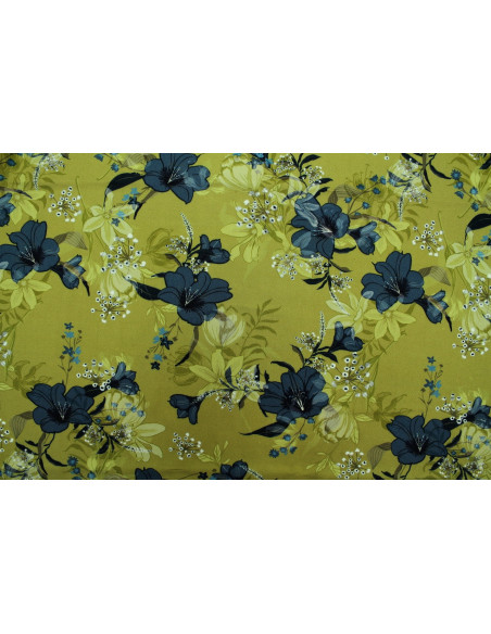 Tissu Gabardine Viscose Imprimé Fleur Délys Pistache de Qualité, Tissu au mètre, Tissu pas cher - Alltissus.com