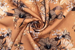 Tissu Gabardine Viscose Imprimé Fleur Délys Orange de Qualité, Tissu au mètre, Tissu pas cher - Alltissus.com