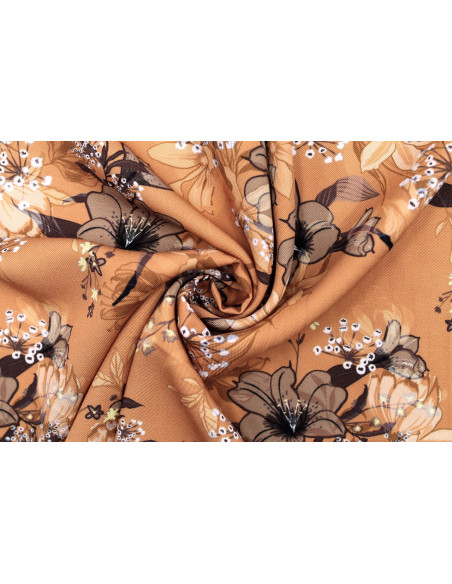 Tissu Gabardine Viscose Imprimé Fleur Délys Orange de Qualité, Tissu au mètre, Tissu pas cher - Alltissus.com