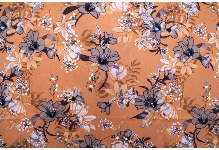 Tissu Gabardine Viscose Imprimé Fleur Délys Orange de Qualité, Tissu au mètre, Tissu pas cher - Alltissus.com