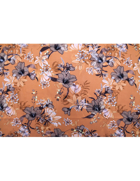 Tissu Gabardine Viscose Imprimé Fleur Délys Orange de Qualité, Tissu au mètre, Tissu pas cher - Alltissus.com