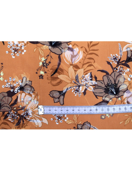 Tissu Gabardine Viscose Imprimé Fleur Délys Orange de Qualité, Tissu au mètre, Tissu pas cher - Alltissus.com