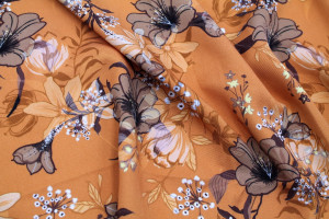 Tissu Gabardine Viscose Imprimé Fleur Délys Orange de Qualité, Tissu au mètre, Tissu pas cher - Alltissus.com 2