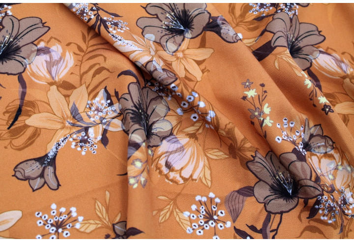 Tissu Gabardine Viscose Imprimé Fleur Délys Orange de Qualité, Tissu au mètre, Tissu pas cher - Alltissus.com