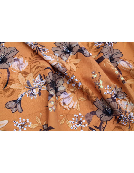 Tissu Gabardine Viscose Imprimé Fleur Délys Orange de Qualité, Tissu au mètre, Tissu pas cher - Alltissus.com