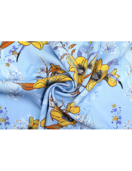 Tissu Gabardine Viscose Imprimé Fleur Délys Ciel de Qualité, Tissu au mètre, Tissu pas cher - Alltissus.com