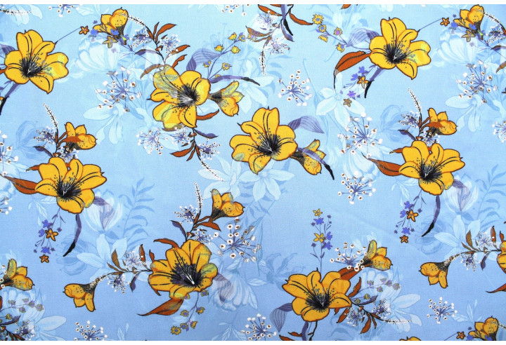 Tissu Gabardine Viscose Imprimé Fleur Délys Ciel de Qualité, Tissu au mètre, Tissu pas cher - Alltissus.com