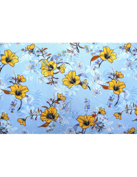 Tissu Gabardine Viscose Imprimé Fleur Délys Ciel de Qualité, Tissu au mètre, Tissu pas cher - Alltissus.com