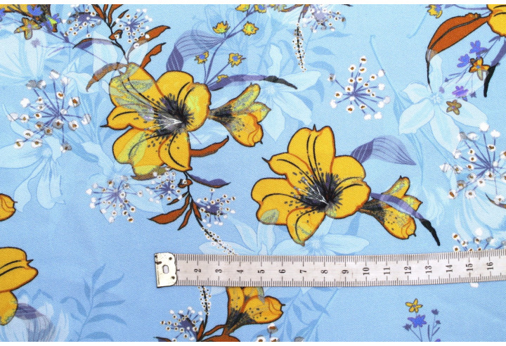 Tissu Gabardine Viscose Imprimé Fleur Délys Ciel de Qualité, Tissu au mètre, Tissu pas cher - Alltissus.com