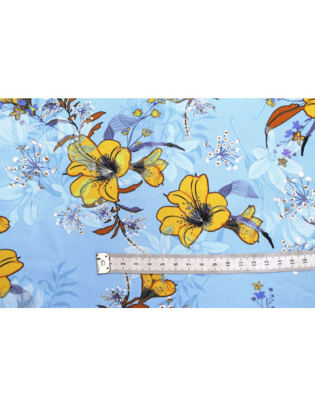 Tissu Gabardine Viscose Imprimé Fleur Délys Ciel de Qualité, Tissu au mètre, Tissu pas cher - Alltissus.com