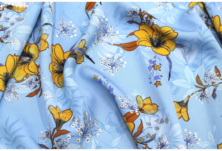 Tissu Gabardine Viscose Imprimé Fleur Délys Ciel de Qualité, Tissu au mètre, Tissu pas cher - Alltissus.com