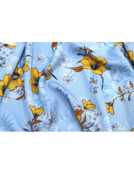 Tissu Gabardine Viscose Imprimé Fleur Délys Ciel de Qualité, Tissu au mètre, Tissu pas cher - Alltissus.com