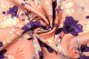 Tissu Gabardine Viscose Imprimé Fleur Délys Corail de Qualité, Tissu au mètre, Tissu pas cher - Alltissus.com