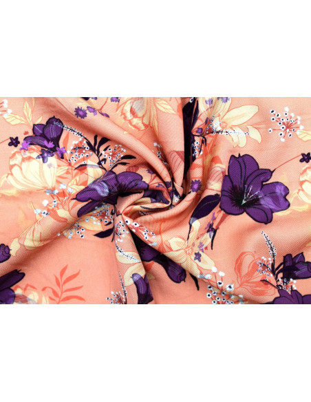 Tissu Gabardine Viscose Imprimé Fleur Délys Corail de Qualité, Tissu au mètre, Tissu pas cher - Alltissus.com