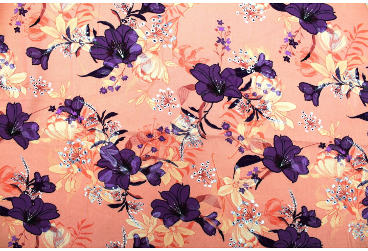 Tissu Gabardine Viscose Imprimé Fleur Délys Corail de Qualité, Tissu au mètre, Tissu pas cher - Alltissus.com