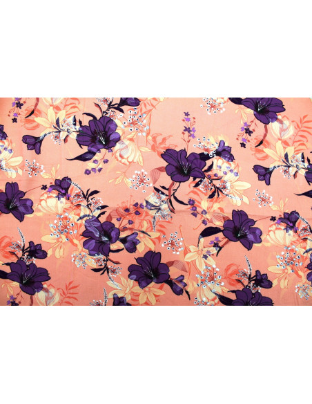 Tissu Gabardine Viscose Imprimé Fleur Délys Corail de Qualité, Tissu au mètre, Tissu pas cher - Alltissus.com