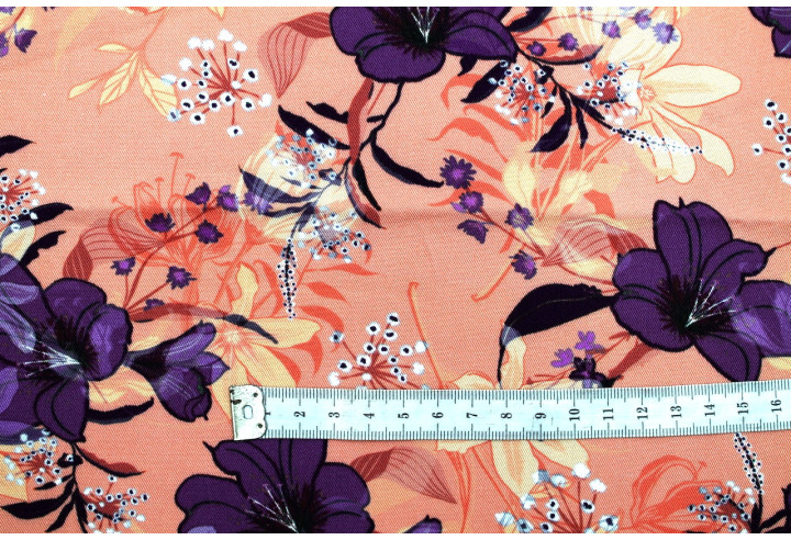 Tissu Gabardine Viscose Imprimé Fleur Délys Corail de Qualité, Tissu au mètre, Tissu pas cher - Alltissus.com