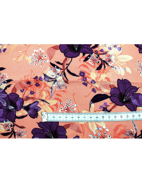 Tissu Gabardine Viscose Imprimé Fleur Délys Corail de Qualité, Tissu au mètre, Tissu pas cher - Alltissus.com