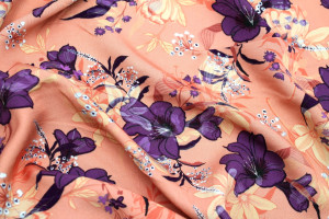 Tissu Gabardine Viscose Imprimé Fleur Délys Corail de Qualité, Tissu au mètre, Tissu pas cher - Alltissus.com 2