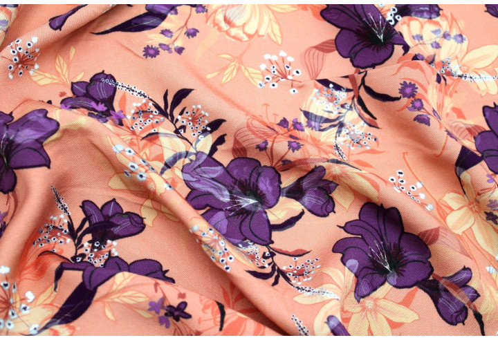 Tissu Gabardine Viscose Imprimé Fleur Délys Corail de Qualité, Tissu au mètre, Tissu pas cher - Alltissus.com