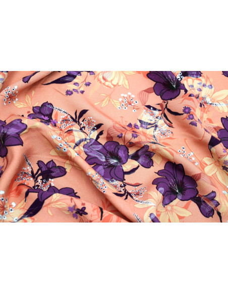 Tissu Gabardine Viscose Imprimé Fleur Délys Corail de Qualité, Tissu au mètre, Tissu pas cher - Alltissus.com