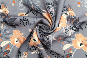 Tissu Gabardine Viscose Imprimé Fleur Délys Gris de Qualité, Tissu au mètre, Tissu pas cher - Alltissus.com