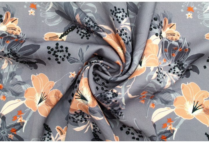 Tissu Gabardine Viscose Imprimé Fleur Délys Gris de Qualité, Tissu au mètre, Tissu pas cher - Alltissus.com