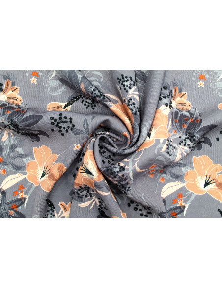 Tissu Gabardine Viscose Imprimé Fleur Délys Gris de Qualité, Tissu au mètre, Tissu pas cher - Alltissus.com
