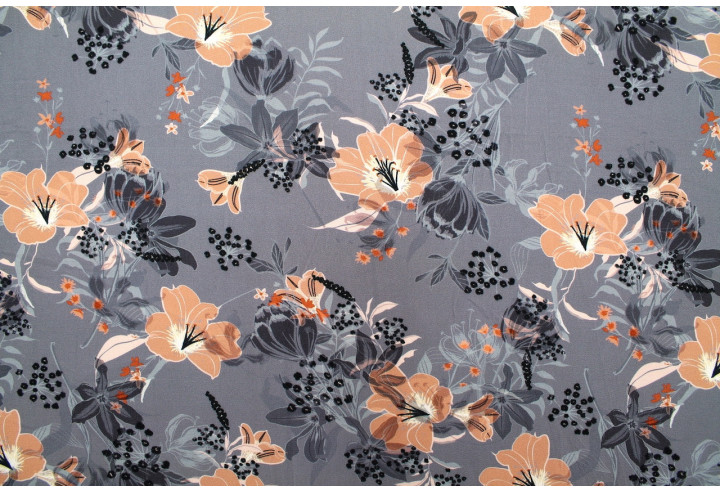 Tissu Gabardine Viscose Imprimé Fleur Délys Gris de Qualité, Tissu au mètre, Tissu pas cher - Alltissus.com