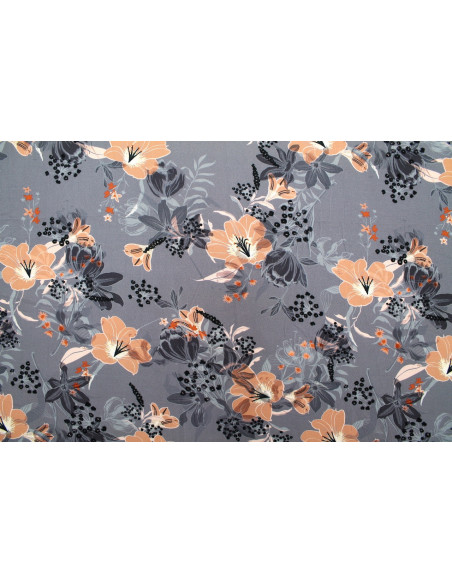 Tissu Gabardine Viscose Imprimé Fleur Délys Gris de Qualité, Tissu au mètre, Tissu pas cher - Alltissus.com