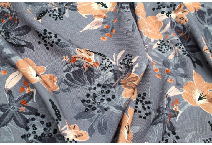 Tissu Gabardine Viscose Imprimé Fleur Délys Gris de Qualité, Tissu au mètre, Tissu pas cher - Alltissus.com