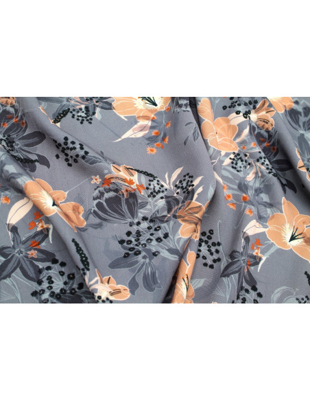Tissu Gabardine Viscose Imprimé Fleur Délys Gris de Qualité, Tissu au mètre, Tissu pas cher - Alltissus.com