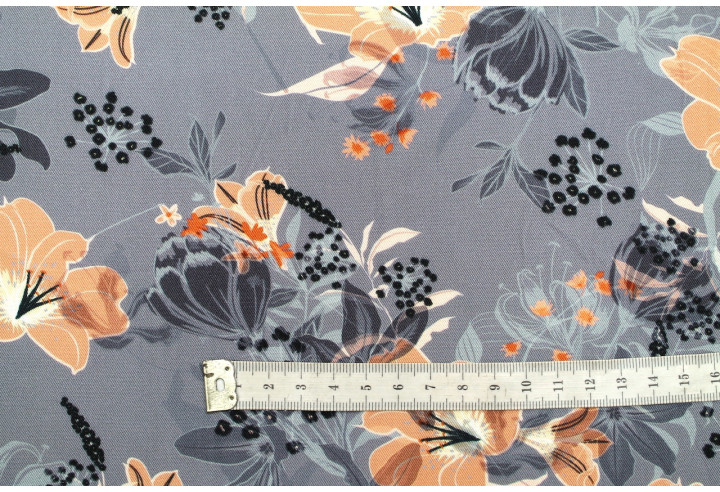 Tissu Gabardine Viscose Imprimé Fleur Délys Gris de Qualité, Tissu au mètre, Tissu pas cher - Alltissus.com