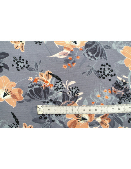 Tissu Gabardine Viscose Imprimé Fleur Délys Gris de Qualité, Tissu au mètre, Tissu pas cher - Alltissus.com