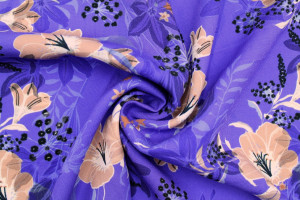 Tissu Gabardine Viscose Imprimé Fleur Délys Violine de Qualité, Tissu au mètre, Tissu pas cher - Alltissus.com